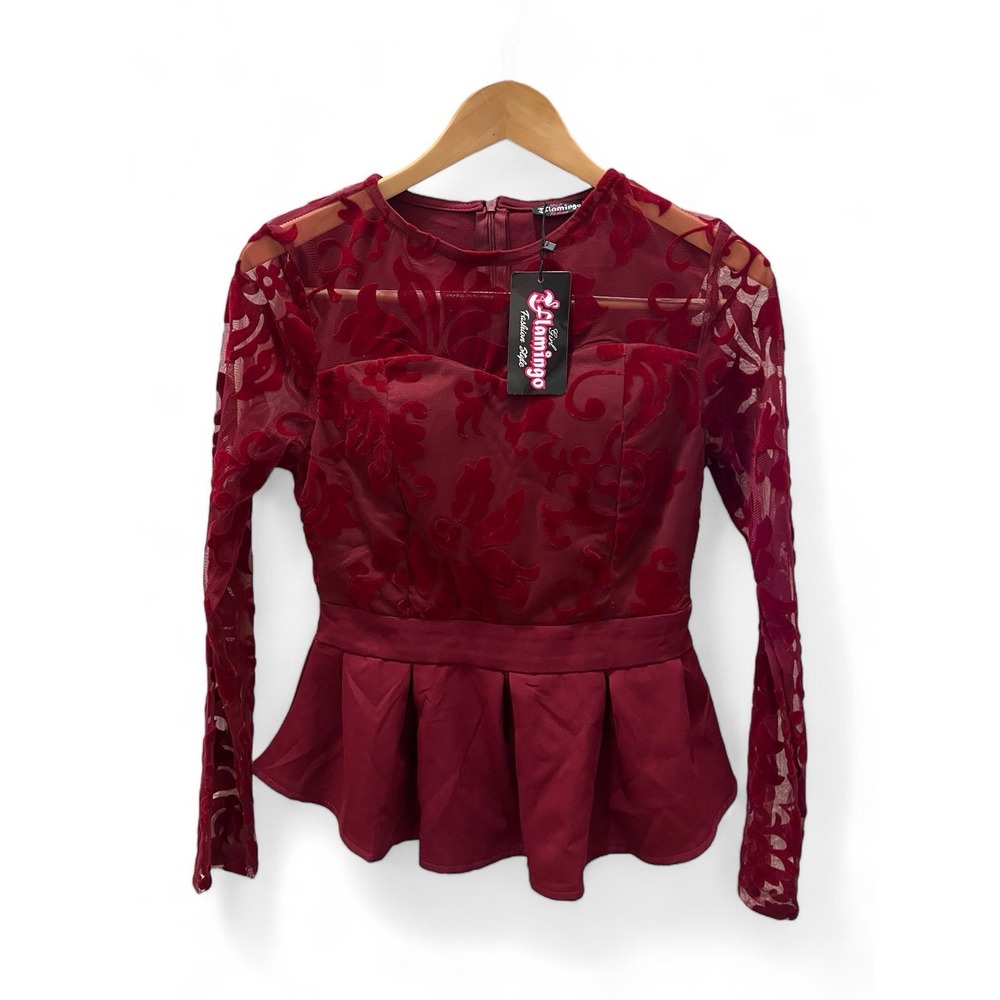 NWT Flamingo Peplum Lace and Velvet Top S‎